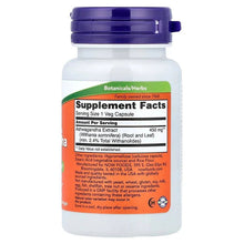 Ashwagandha supplement bottle back label with Supplement Facts and serving size