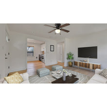 Indoor hugger ceiling fan with globe light and four blades