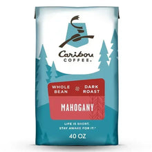Caribou Coffee dark roast Mahogany whole bean coffee bag, 40 oz, front label