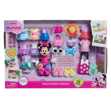 Minnie Mouse fashion doll set in box with multiple outfits and accessory pieces