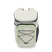 Beige soft cooler backpack with padded top and front zip insulation panel