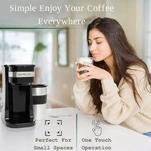 Coffee maker with stainless travel mug for small spaces