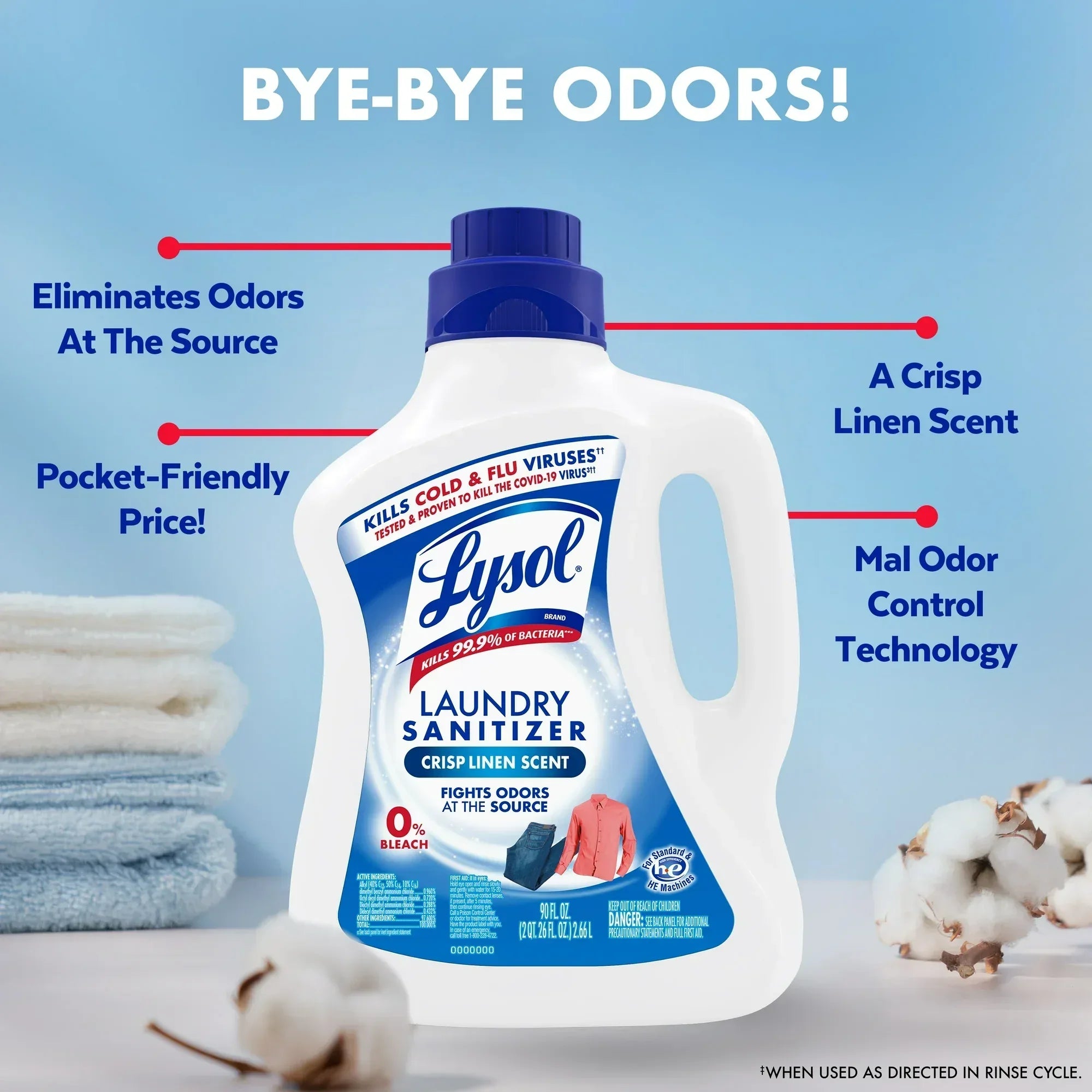 LysolÂ® Laundry Sanitizer Additive, Laundry Detergent Additive, 0% Bleach, Crisp Linen Scent, 90 oz - USA MEGA SHOP