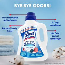 Lysol laundry sanitizer bottle with crisp linen scent label and handles
