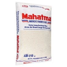 Enriched long grain rice bag with Mahatma logo and 25 lb net weight