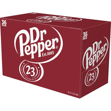 Dr Pepper 36-pack soda carton, red with Dr Pepper and 23 blend badges