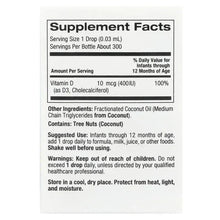 Supplement Facts panel for Vitamin D3 drops, 10 mcg per serving