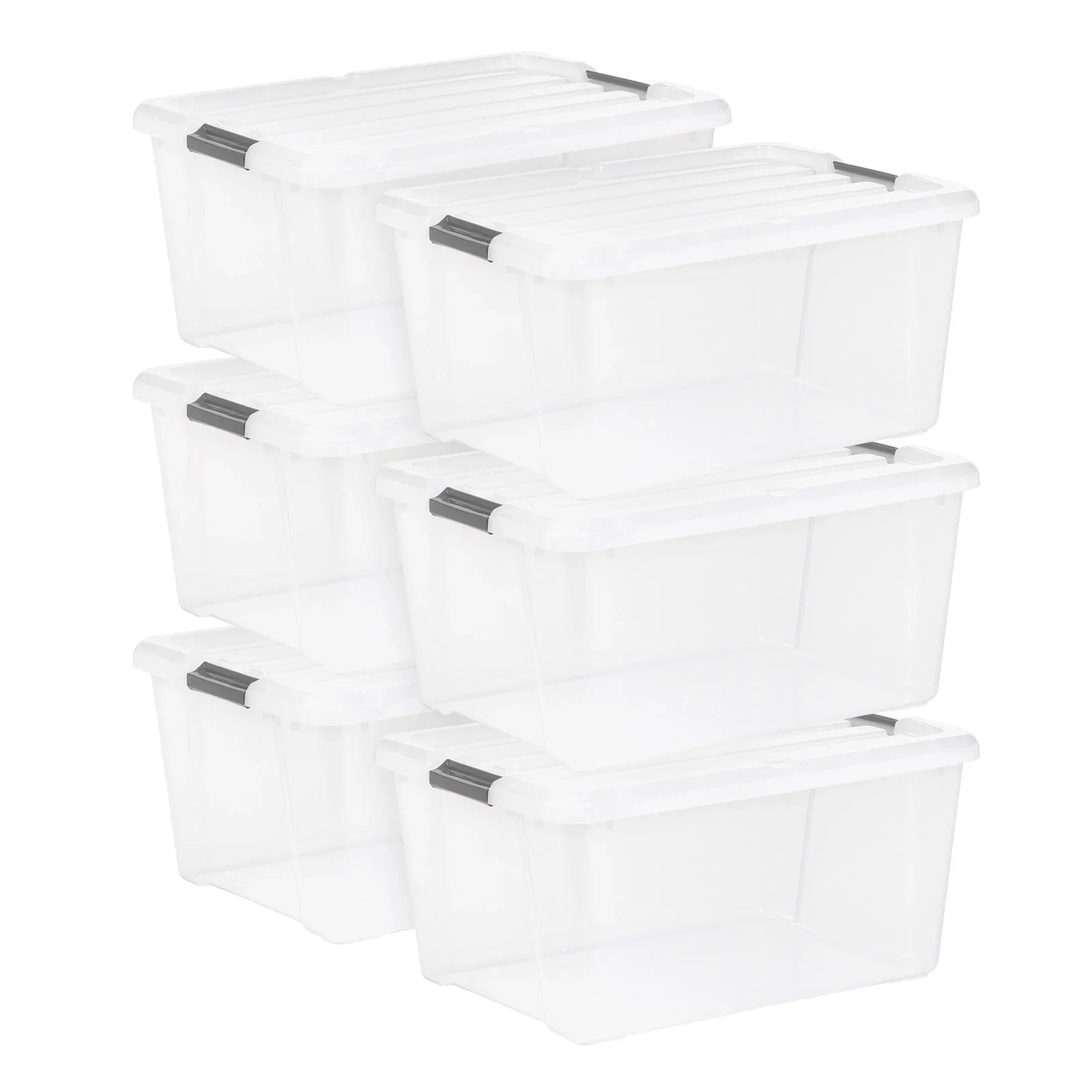 IRIS 45QT Clear Storage Bin with Buckles, 6-pack