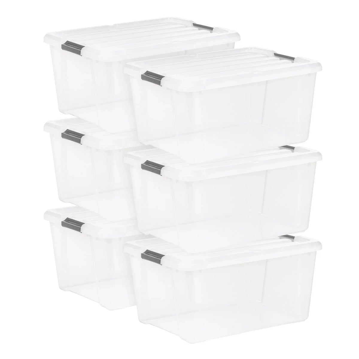 IRIS 45QT Clear Storage Bin with Buckles, 6-pack