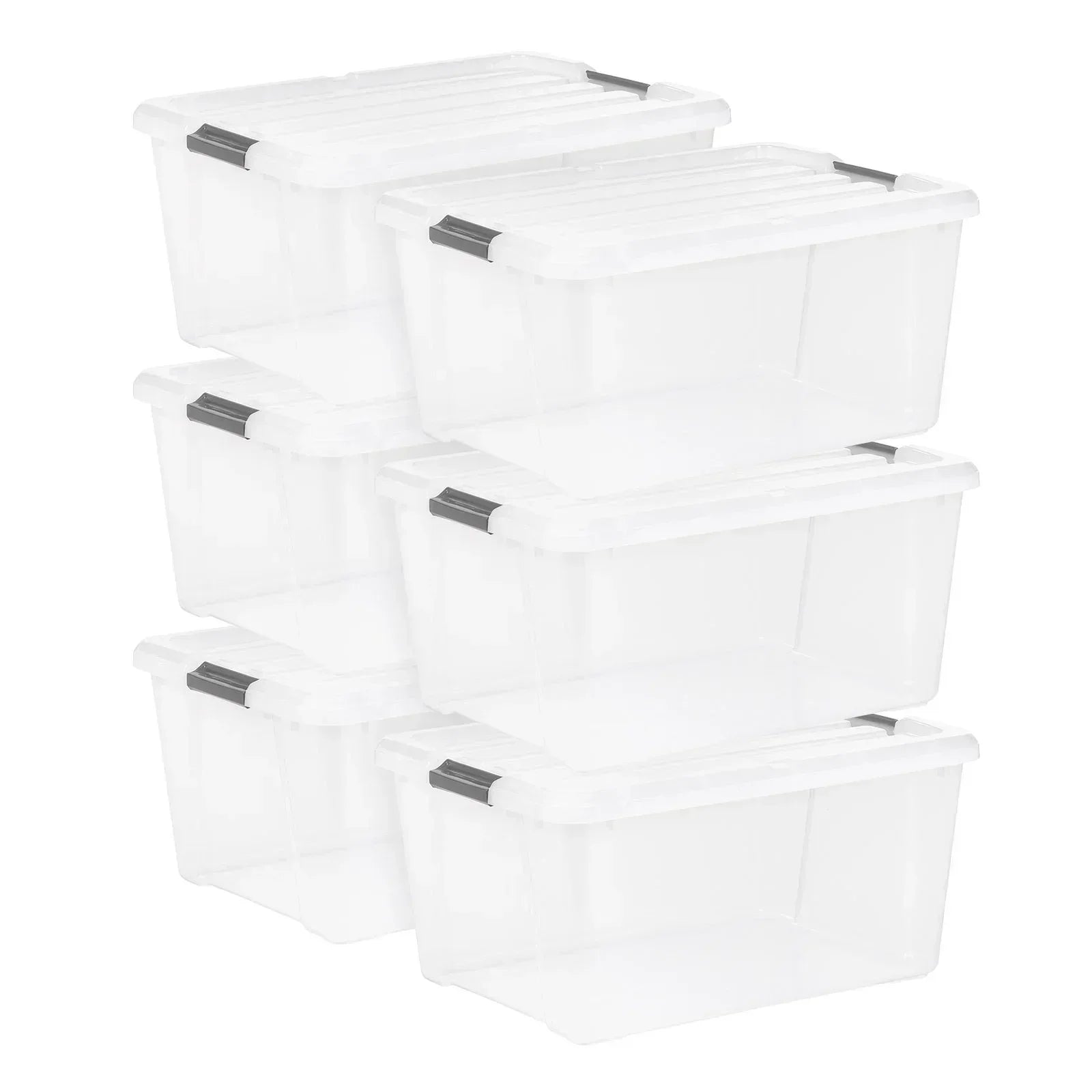 IRIS 45QT Clear Storage Bin with Buckles, 6-pack