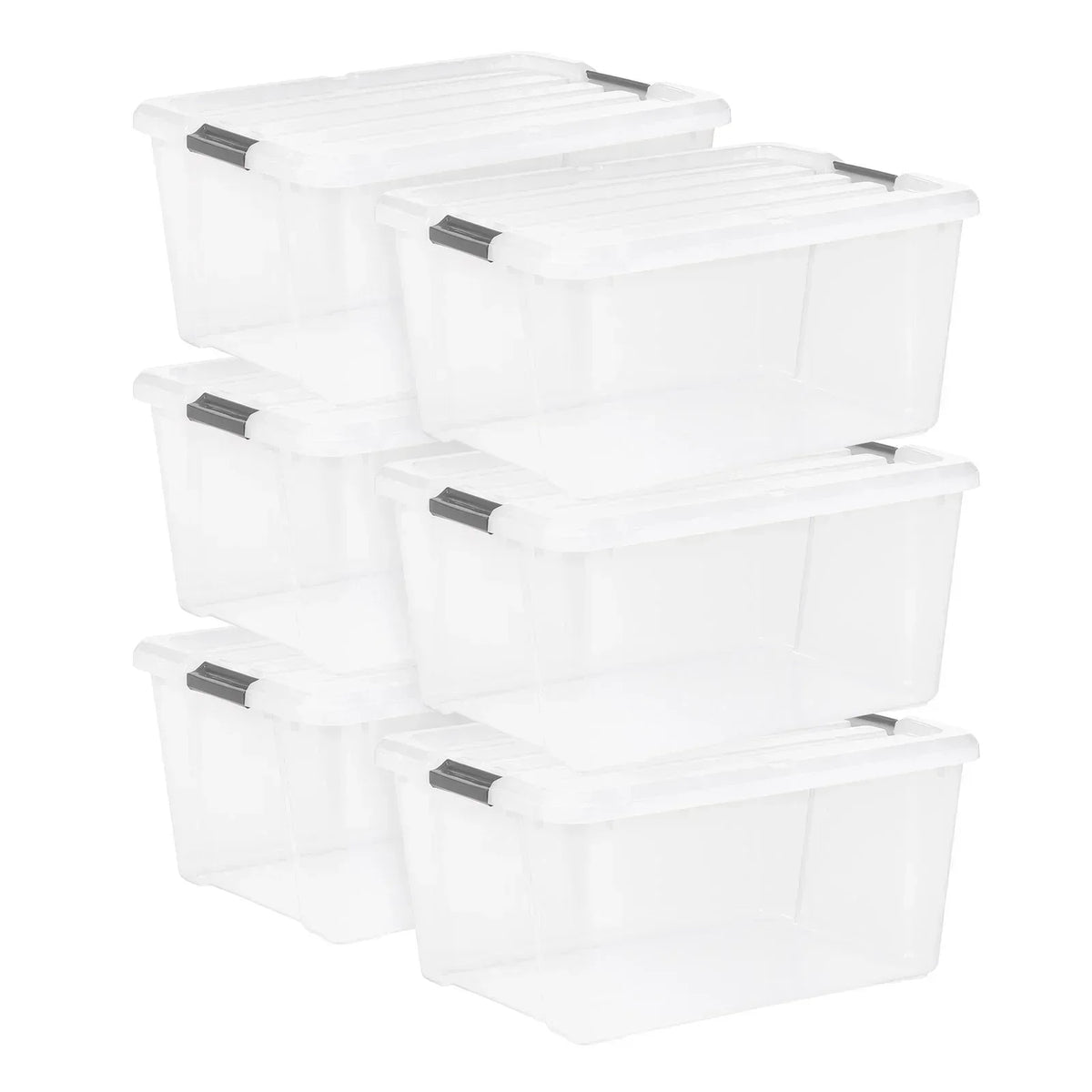 IRIS 45QT Clear Storage Bin with Buckles, 6-pack
