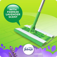 Wet mopping cloth on mop head with Febreze lavender scent