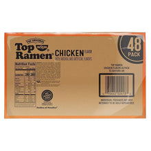 Top Ramen chicken flavor noodle soup carton back with nutrition facts