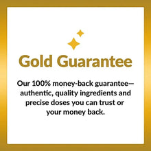 Supplement guarantee card with Gold Guarantee badge and money-back promise text.