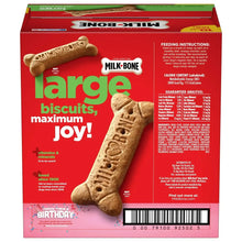 Large dog biscuit box back with bone-shaped treats and product info text
