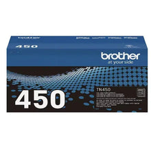 TN450 black toner cartridge box with 450 graphics and product label