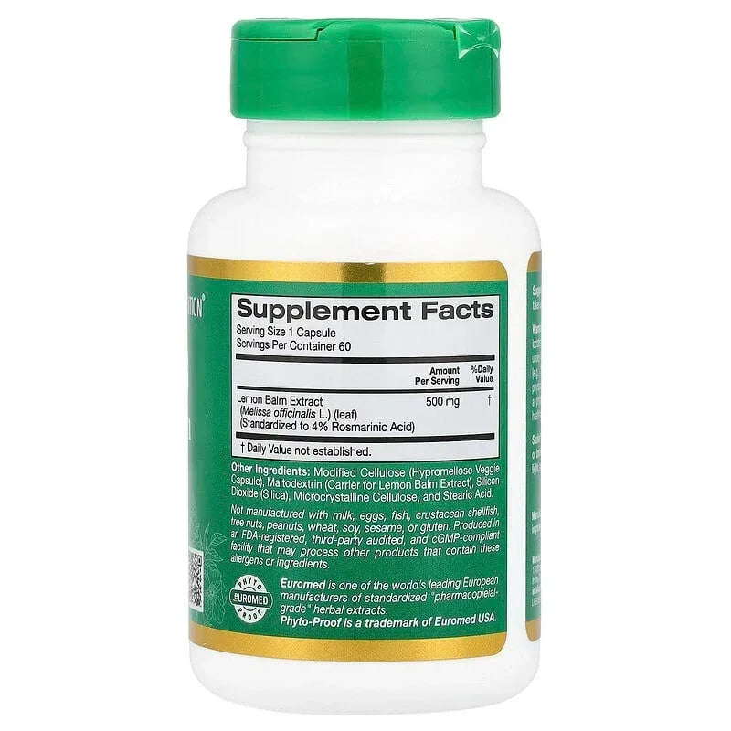 California Gold Nutrition, EuroHerbs™, Lemon Balm Extract, Euromed Quality, 500 mg