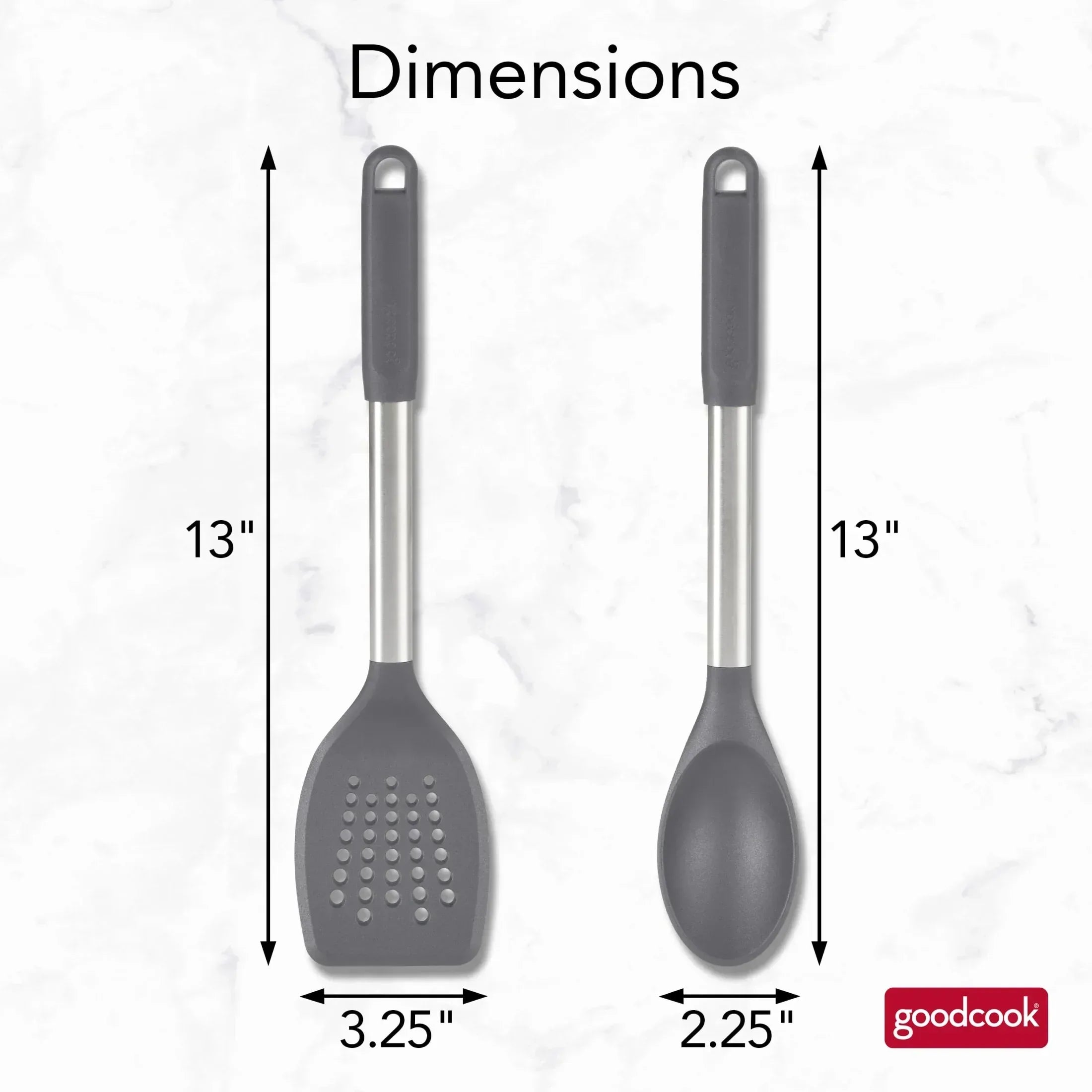 GoodCook Pro 2 Piece Turner & Spoon Set for Kitchen Cooking, Stainless Steel with Nylon Heads