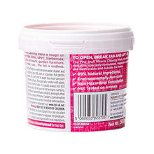 All-purpose cleaning paste container back label, white tub with pink text