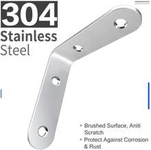 Brushed stainless steel L corner bracket with three mounting holes