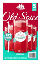 Old Spice Pure Sport deodorant 5-pack box with red containers and aluminum-free label