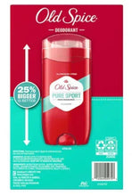 Old Spice Pure Sport deodorant container, red with aluminum-free panel