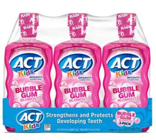 Kids bubblegum mouth rinse 3-pack, pink bottles with ACT Kids branding