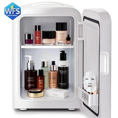 Auseo Mini Portable Fridge Personal, Countertop, 4L/6 Cans, Cooler Small Refrigerator, Front Door Stainless Steel, AC/DC, Option for Skincare, Makeup, Drinks, Dorm Room, White - USA MEGA SHOP