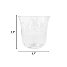 Clear glass tumbler, 3.7 in height, white floral etched design