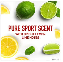 Old Spice Pure Sport deodorant scent label with lemon and lime notes