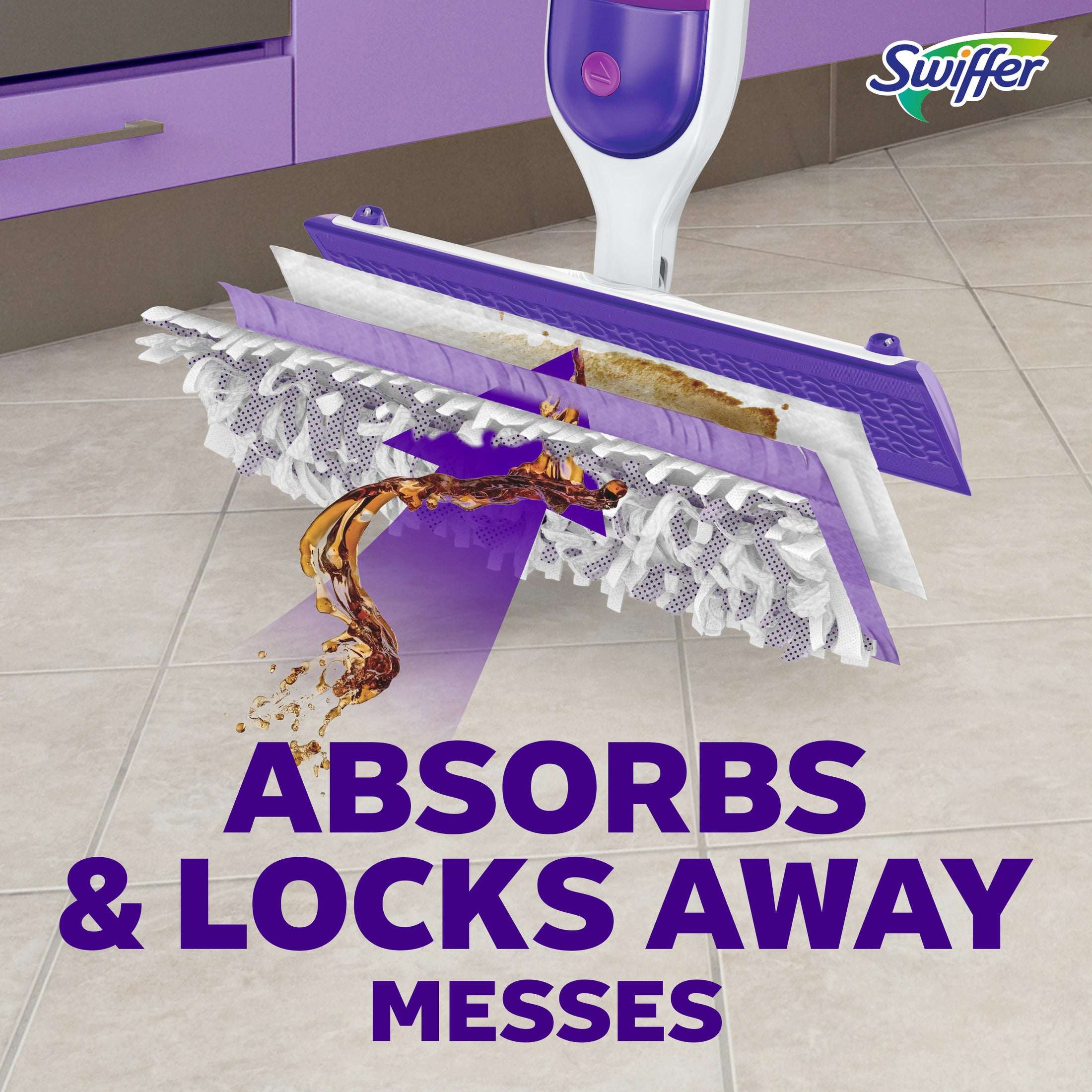 Swiffer Power Mop Kit with Refill, Unscented, 1 Handle + 1 solution & 2 Pads