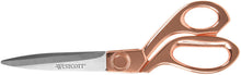 Rose gold metal scissors with WESTCOTT logo, pointed blades and finger loops
