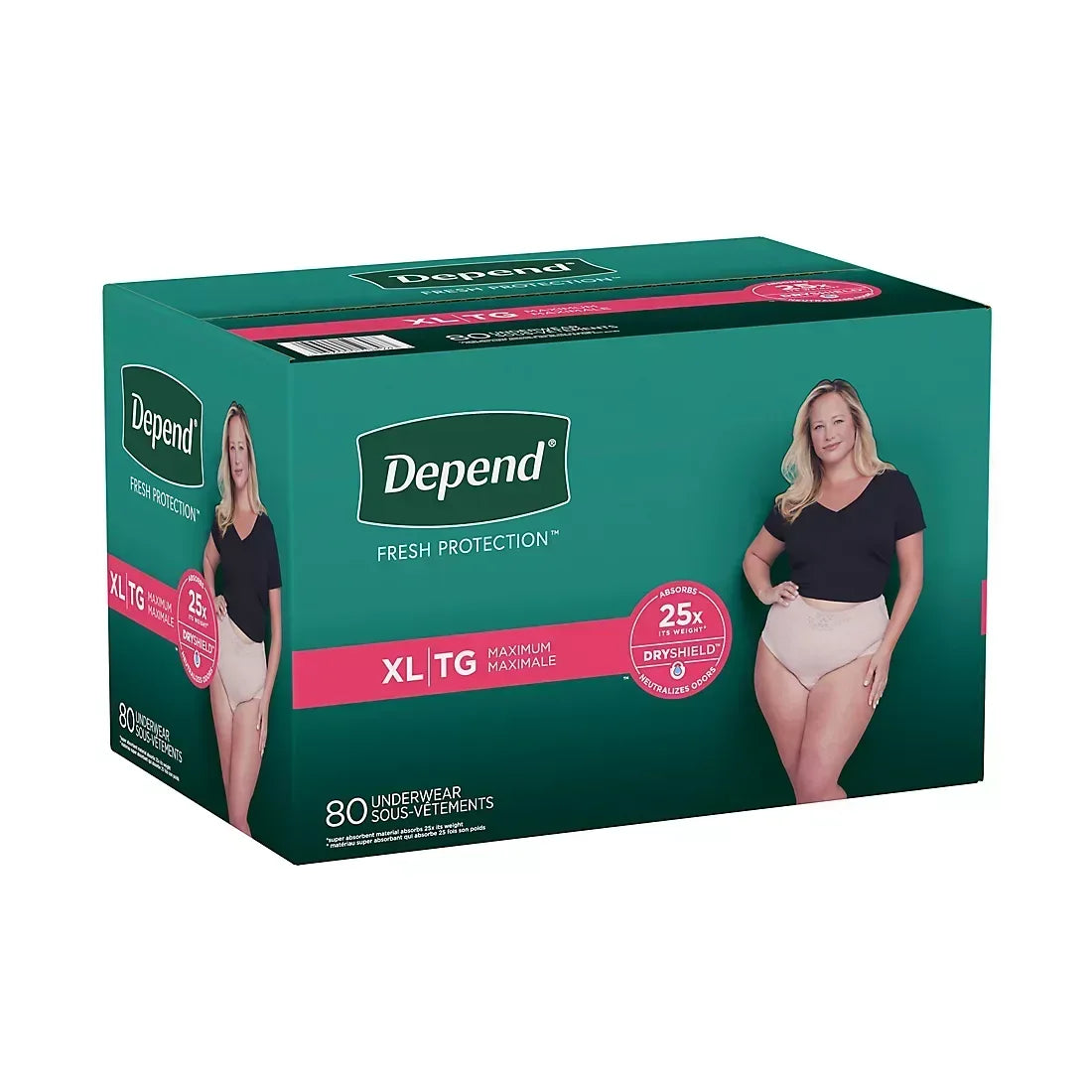 Depend Fresh Protection Adult Incontinence Underwear for Women, Extra-Large - Blush, 80 ct.