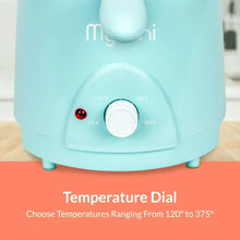 Aqua electric deep fryer temperature dial and indicator lights on the front panel.