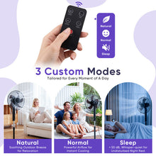 Black fan remote control with buttons for natural, normal, and sleep modes