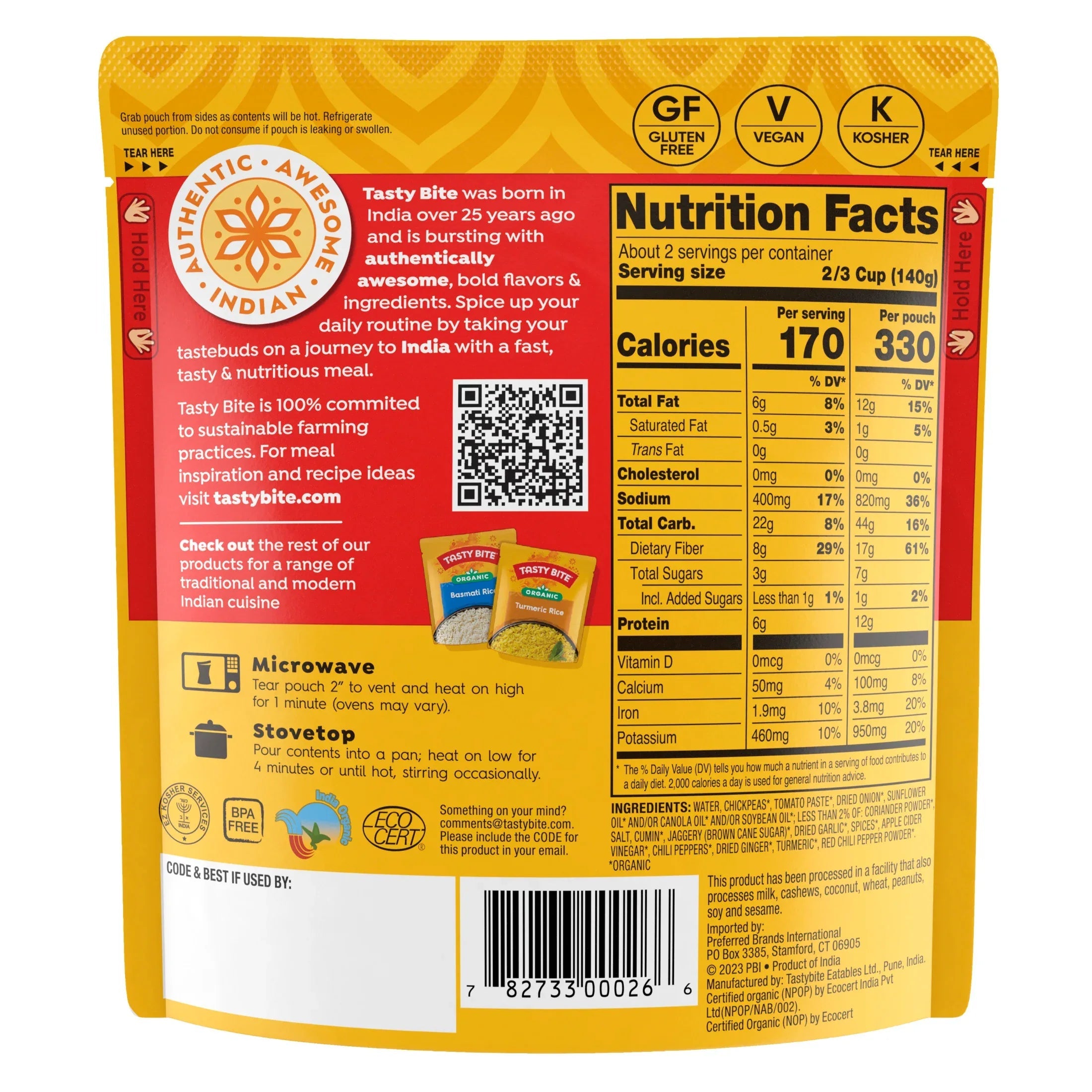 Tasty Bite Organic Channa Masala 10oz - Spiced chickpea curry
