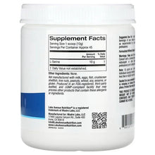 L-Serine powder supplement bottle, back label with Supplement Facts and barcode