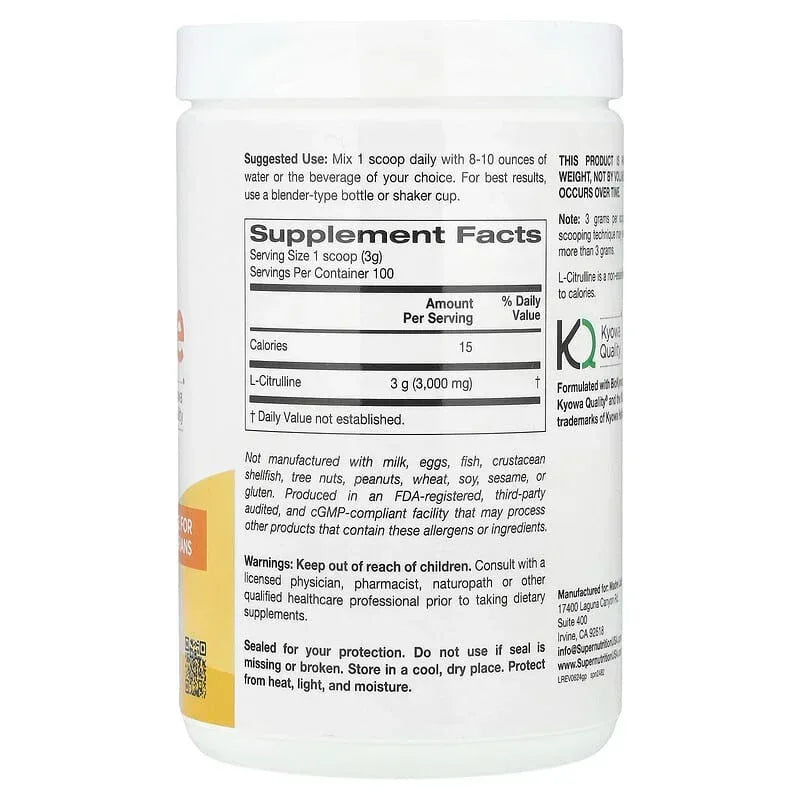 Super Nutrition, L-Citrulline, Unflavored, 10.58 oz (300 g)