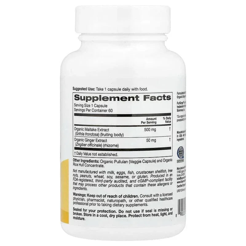 Super Nutrition, Organic Mushroom + Ginger, 60 Veggie Capsules