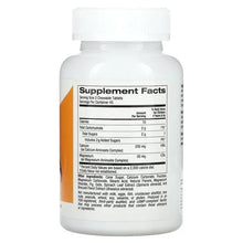 Chewable supplement bottle with back label showing Supplement Facts panel