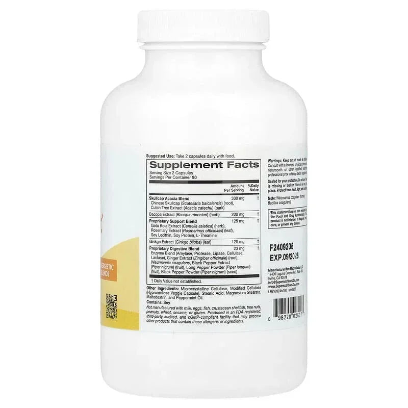 California Gold Nutrition, Think Support, with Ginkgo Biloba, Skullcap, Gotu Kola, Bacopa and Enzymes