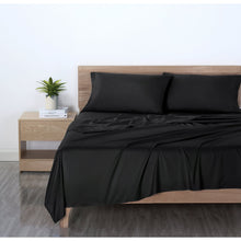 Microfiber bed sheet set in dark gray/black with pillowcases and matching flat sheet