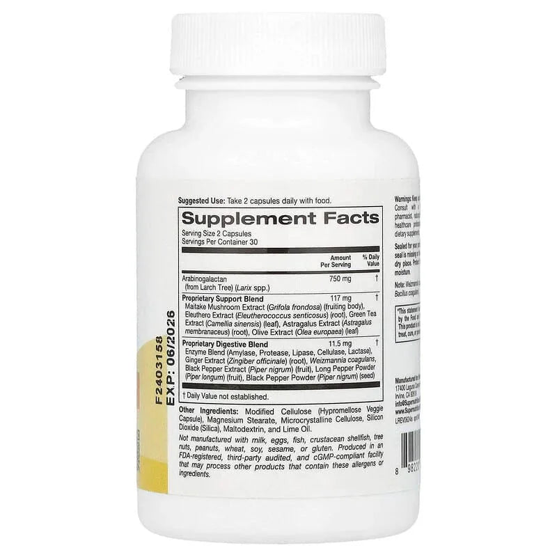Super Nutrition, Immune Support with Arabinogalactan, Maitake Mushroom Extract, Eleuthero Extract, and Green Tea Extract, 60 Veggie Capsules - USA MEGA SHOP