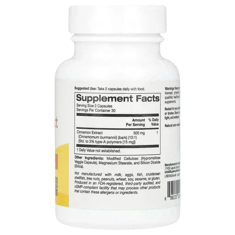 Super Nutrition, Cinnamon Extract, 60 Veggie Capsules (250 mg per Capsule)