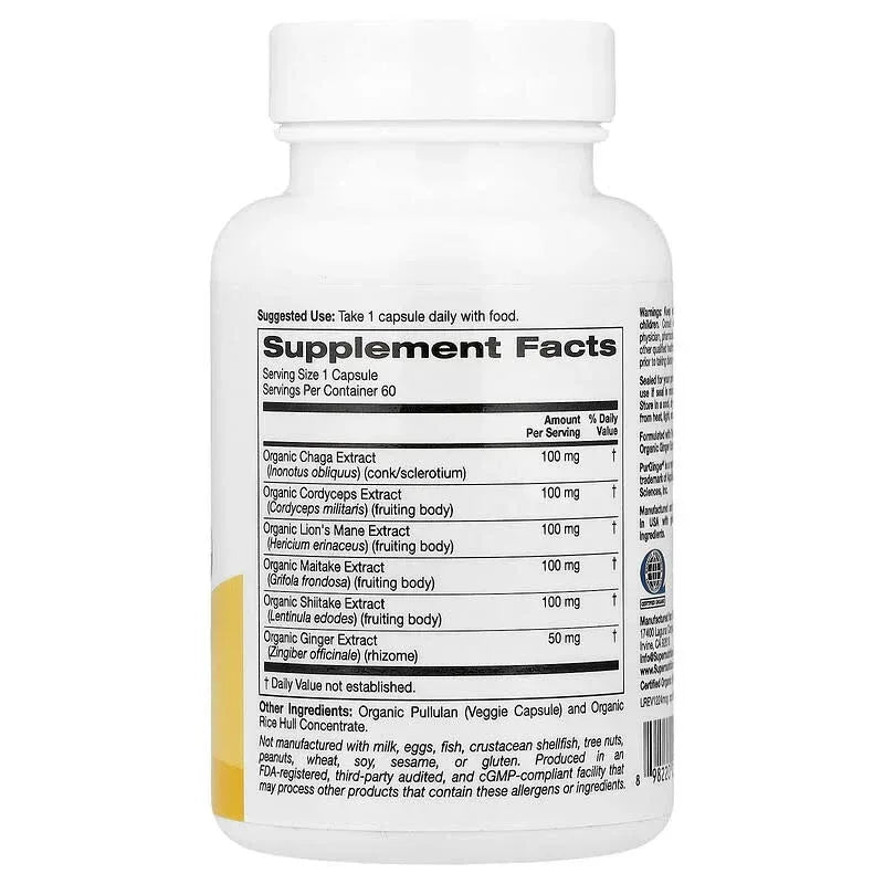 Super Nutrition, Organic Mushroom + Ginger, 60 Veggie Capsules