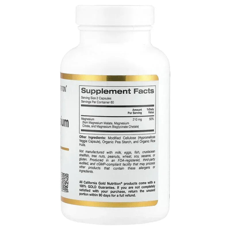 California Gold Nutrition, Triple Magnesium Complex, Malate, Citrate & Bisglycinate Chelate, 120 Veggie Capsules (105 mg per Capsule)