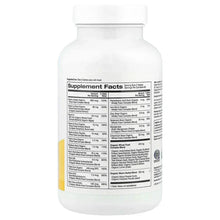 Men's multivitamin supplement bottle, back panel showing Supplement Facts nutrition chart