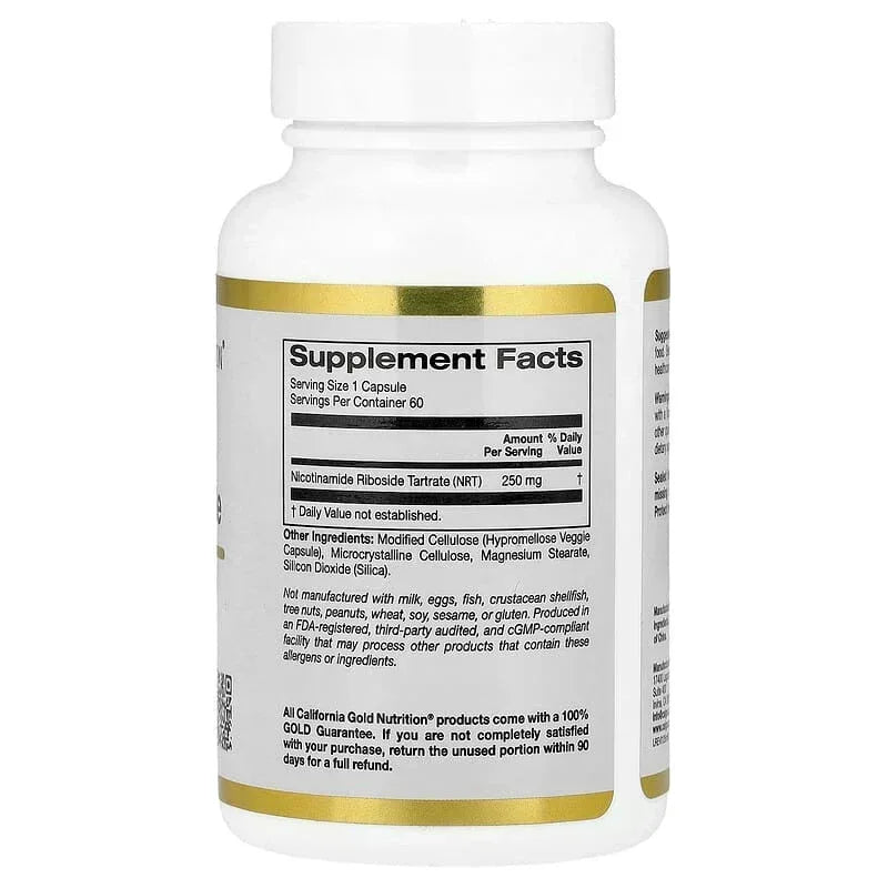 California Gold Nutrition, Nicotinamide Riboside Tartrate (NR), 250 mg, 60 Veggie Capsules