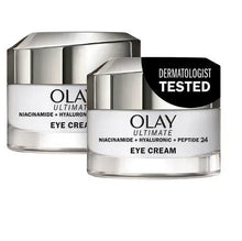 Olay Ultimate eye cream jars, niacinamide + hyaluronic + peptide, 2-pack