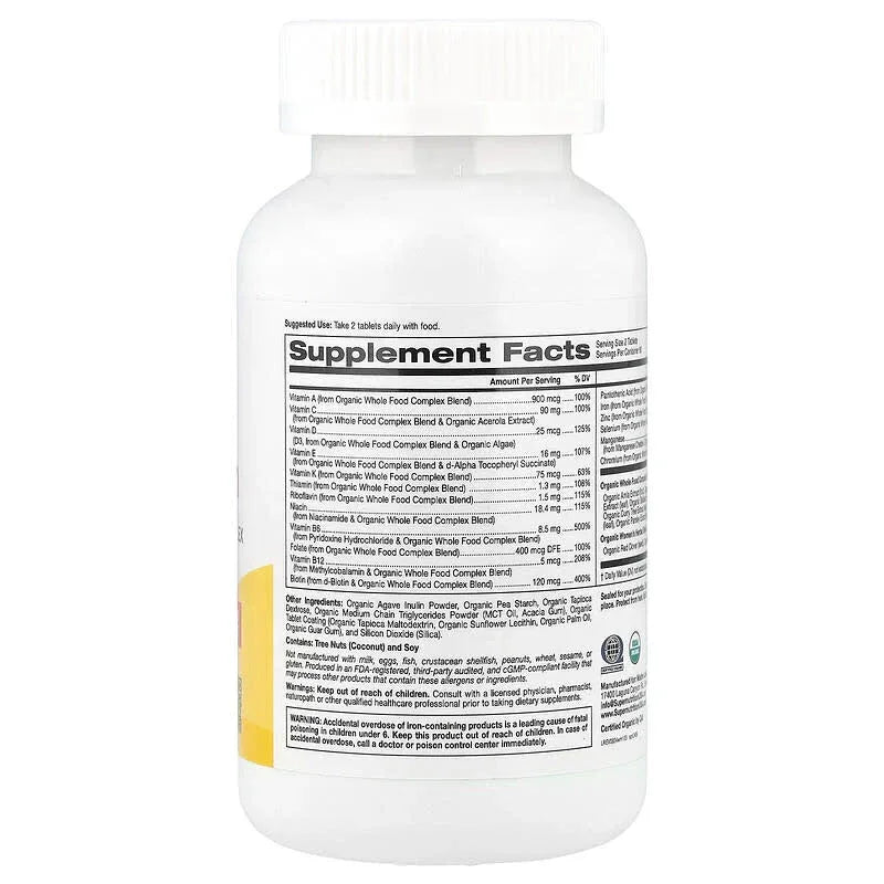 Super Nutrition, Organic Whole Food Women's Multivitamin with Vitamin A, Organic Amla Extract, Organic Sunflower Extract, and Organic Moringa Extract , 120 Tablets - USA MEGA SHOP